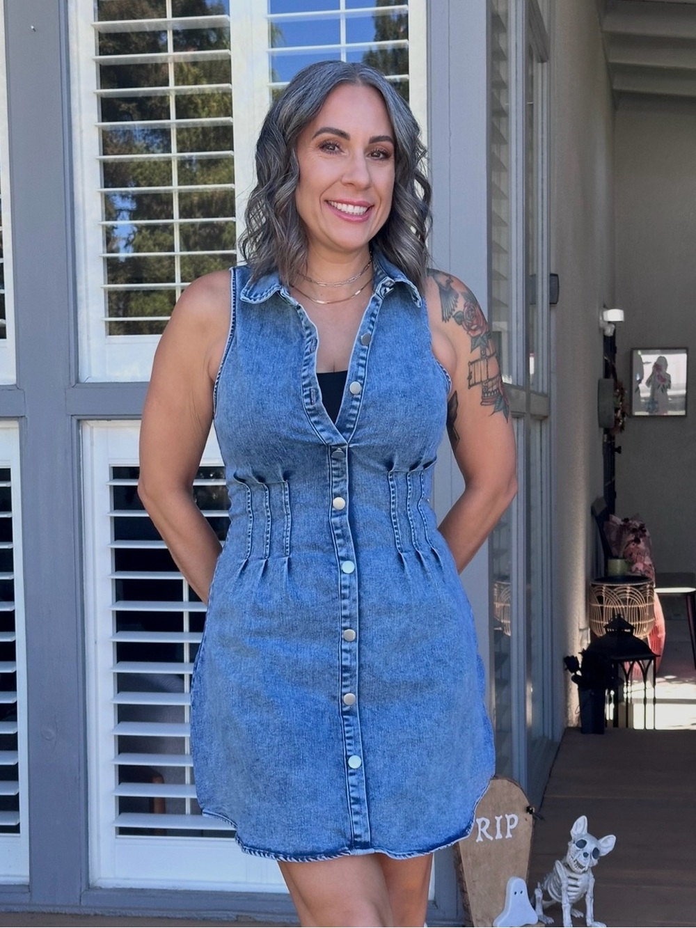 Olivaceous Sleeveless Button-Front Denim Dress - Light Blue